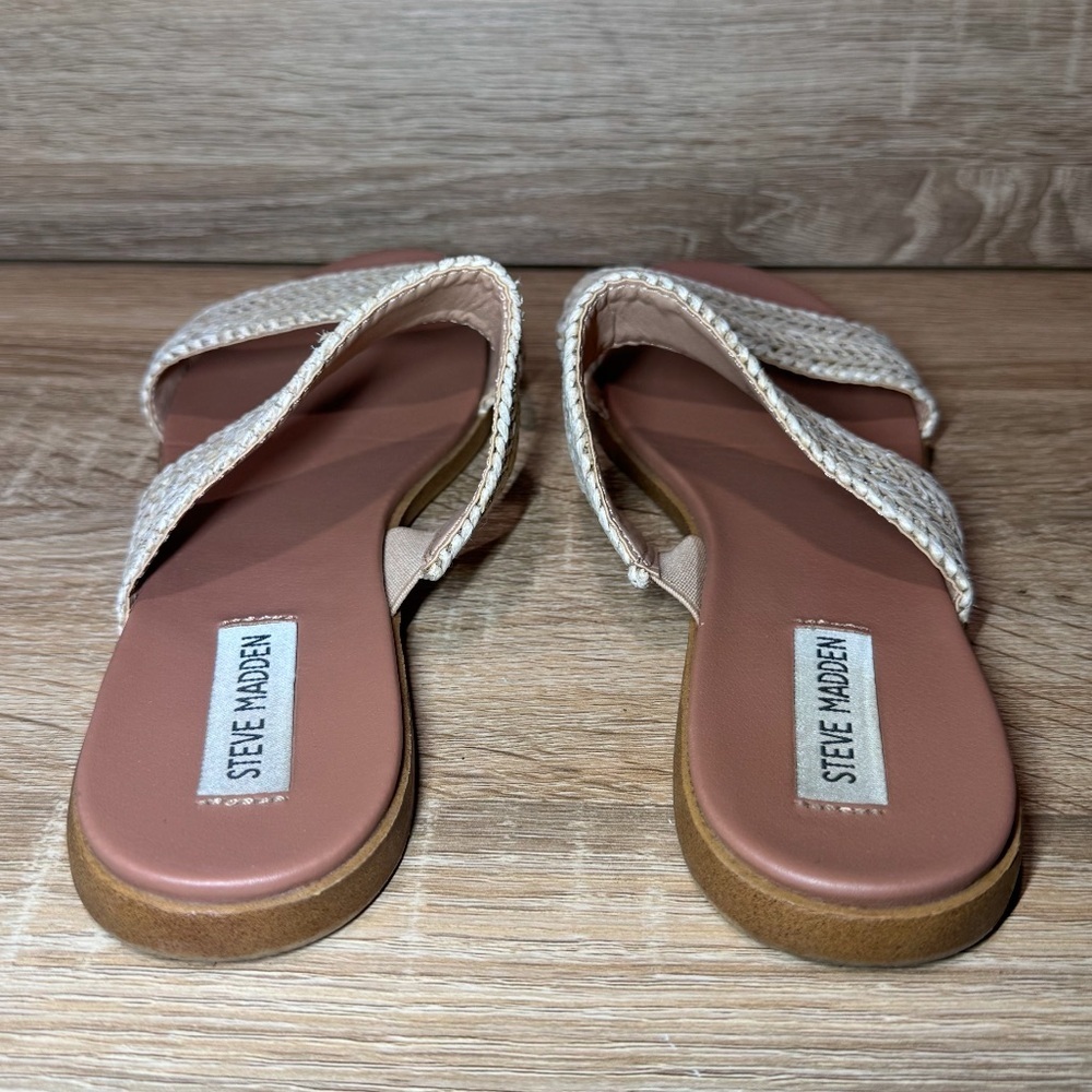 Steve Madden Beige Woven Dual Strap Slides Sandals Tan Size 8.5 Slip On Shoes - Picture 5 of 10